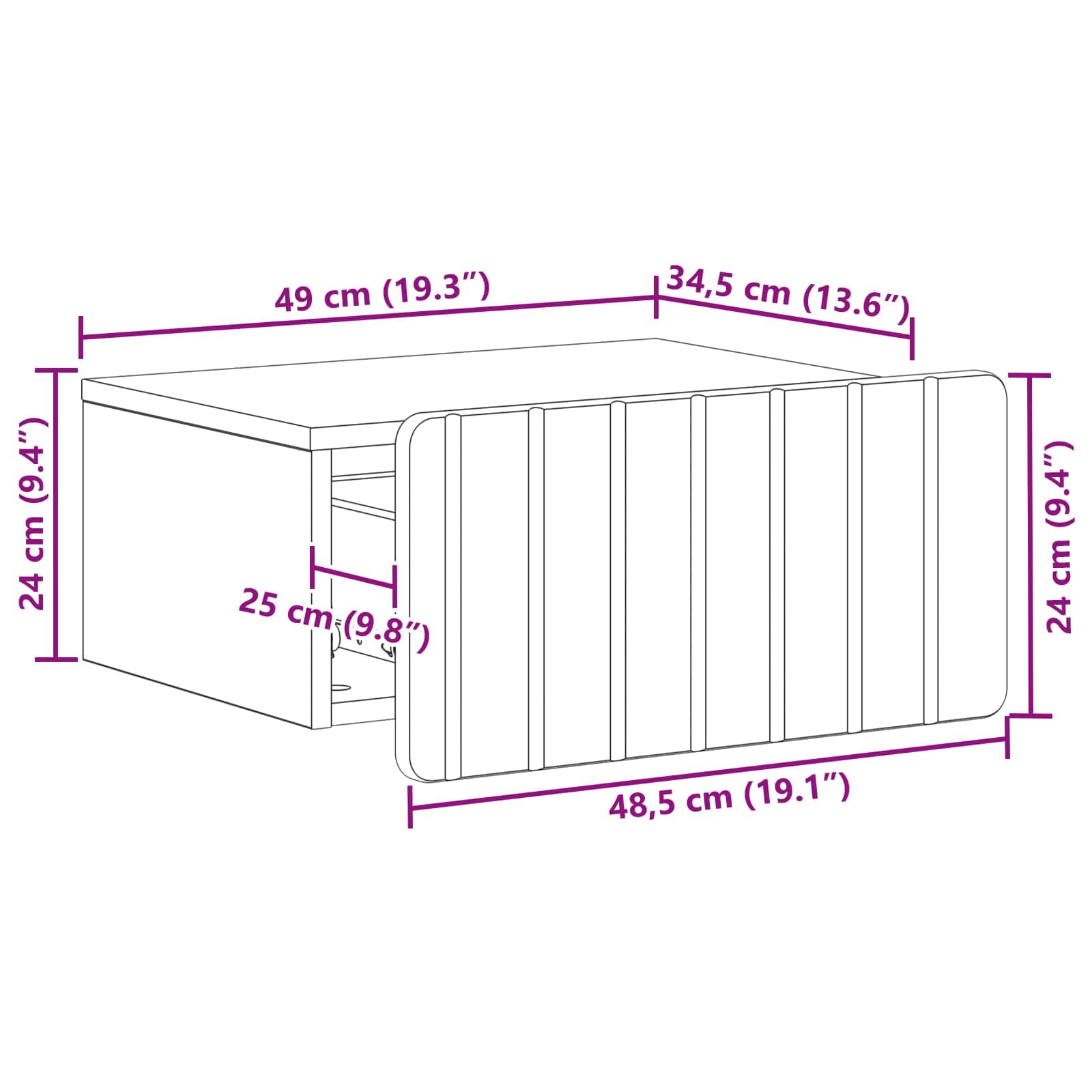 Mobiletto da notte a muro Rovere Artigianale 49 x 34,5 x 24 cm con cassetto ripiano supporto salvaspazio per camera soggiorno ingresso