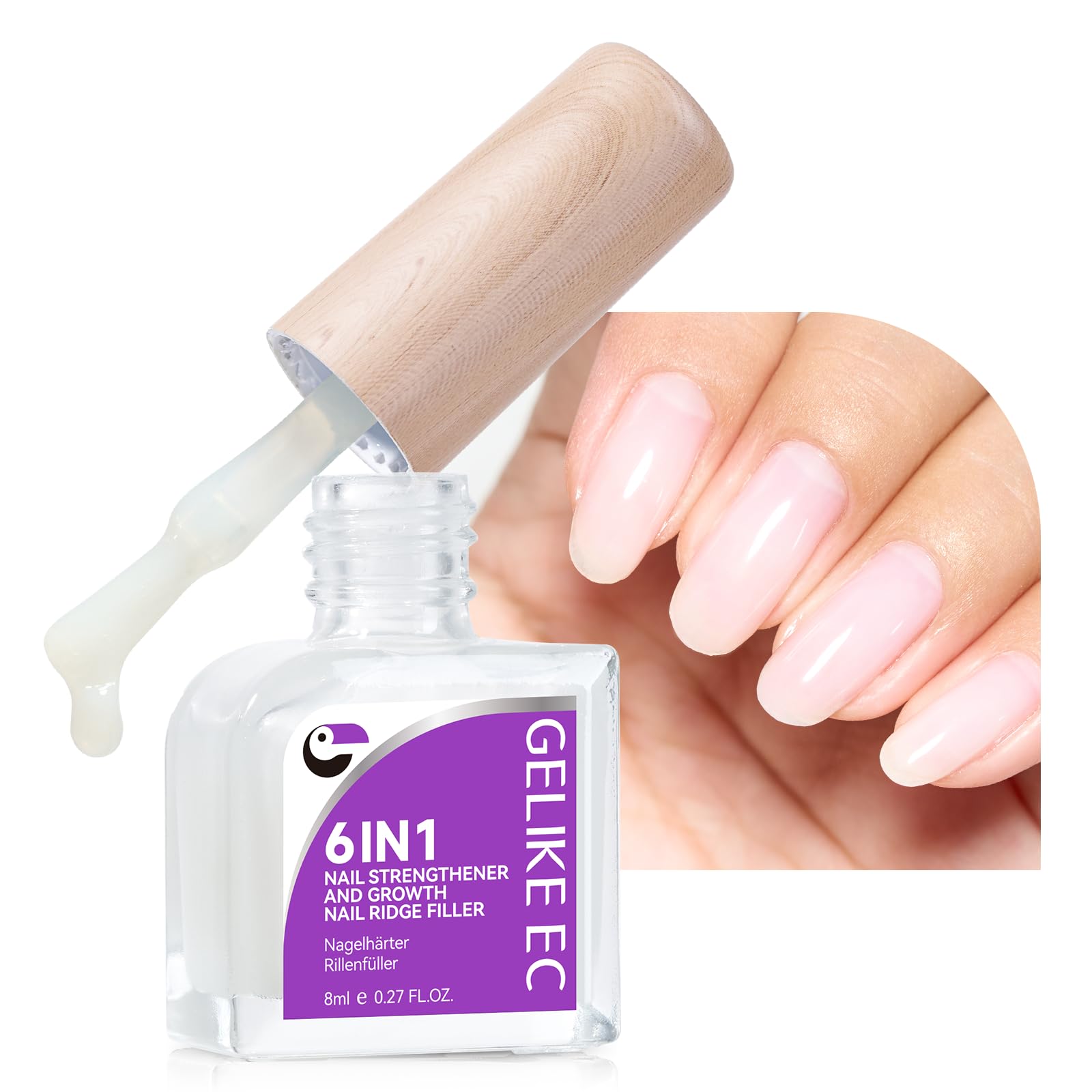 Gelike EC Nail Strengthener for Man: Milky White 6 in 1 Natural Nail Hardener Extra Strong and Growth - Nail Polish Hardener for Weak and Damaged Nails