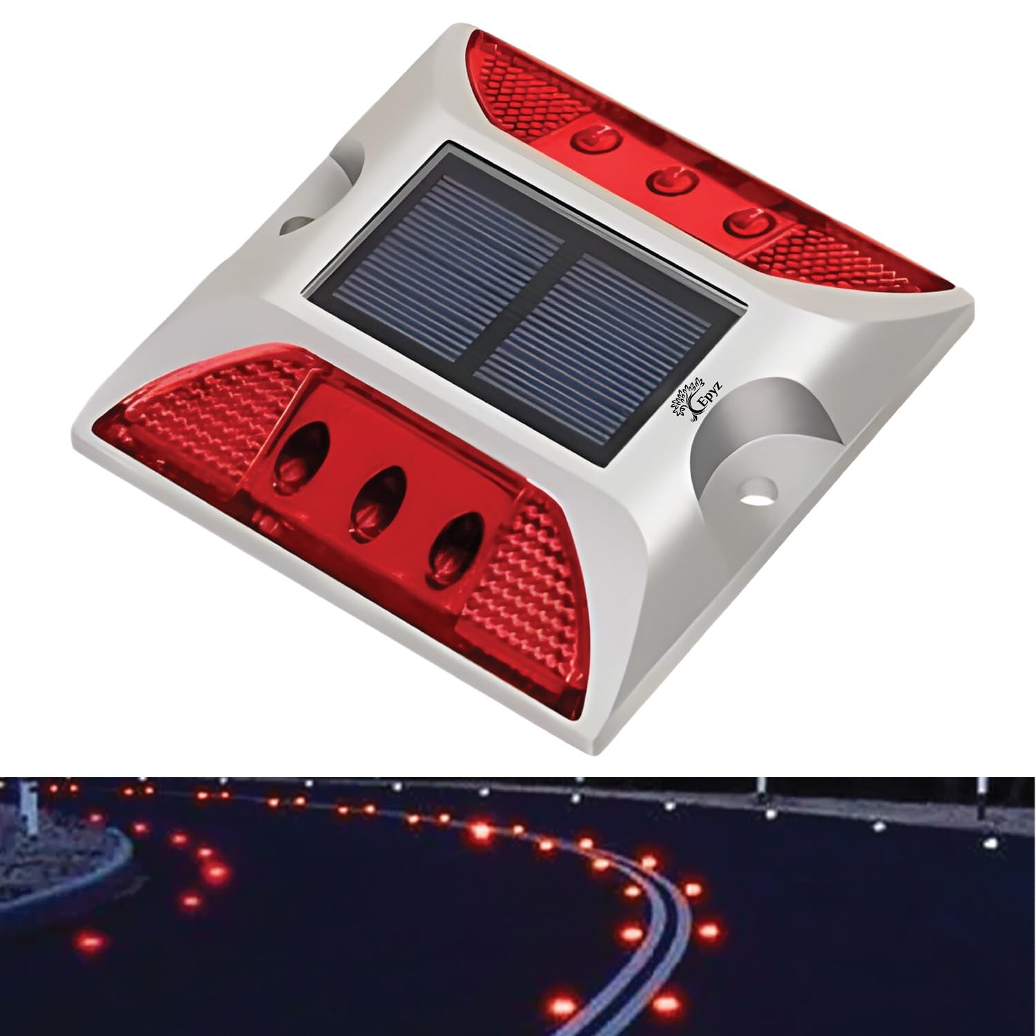 Epyz Solar Road Stud Light Outdoor Waterproof 6 LED Deck Lights for Driveway, Dock, Markers, Step, Staircase, Garden, Ground [ Aluminium Alloy ] [ Pack of 1, Red Flashing ]