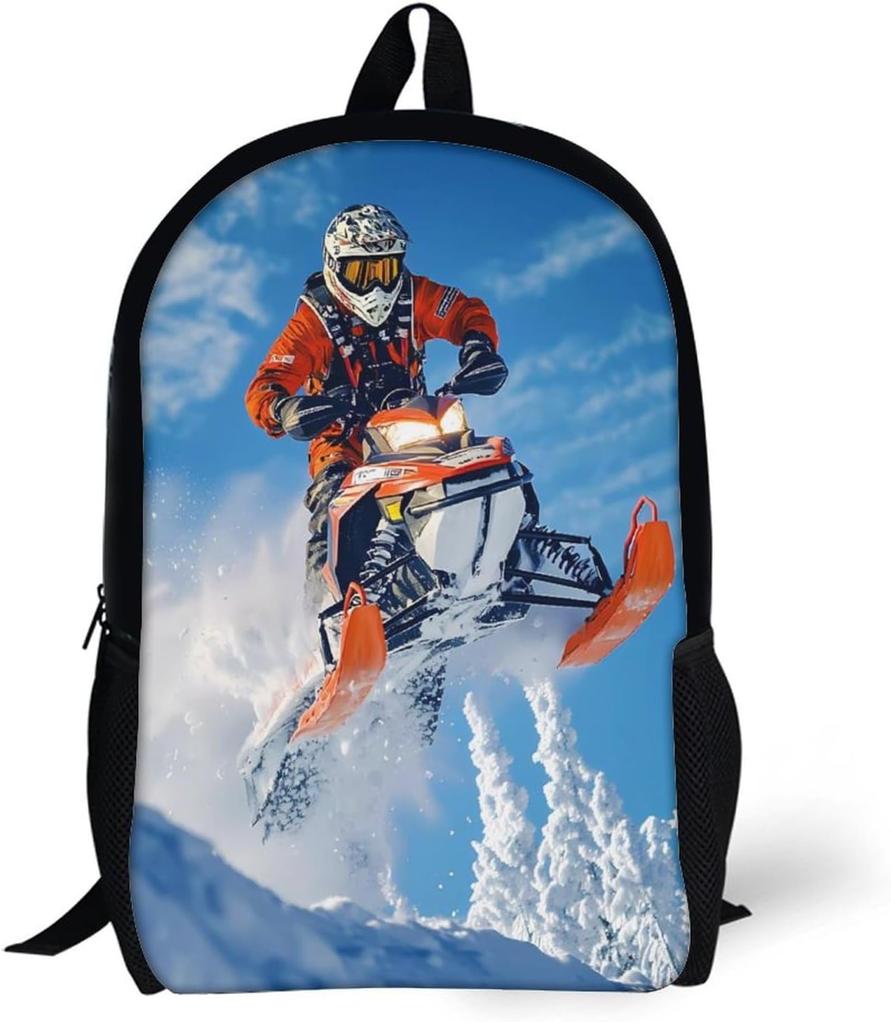 Snowmobile Action Snowy Scene Laptop Backpack for Men Women 17 Inch Shoulder Bag Travel Daypack