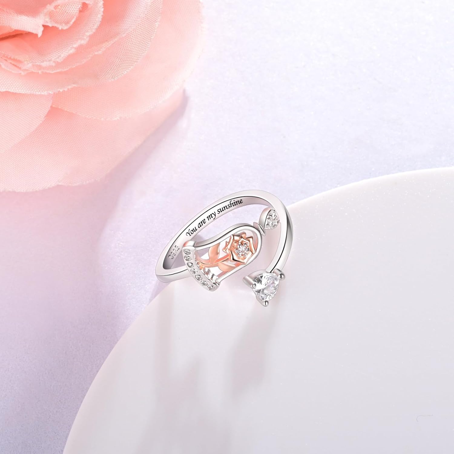 Thumb Rings Rose Ring Birthstone Rings for Women - 925 Sterling Silver Adjustable Rose Flower Jewelry Gifts for Wife Mom Daughter