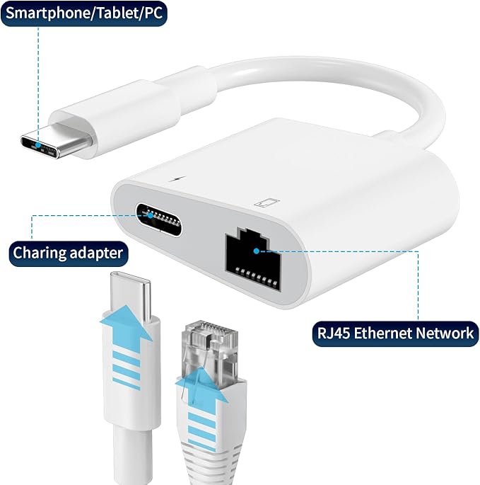 Adaptador USB C a Ethernet RJ45 2 en 1 con Puerto de Carga miniatura 2