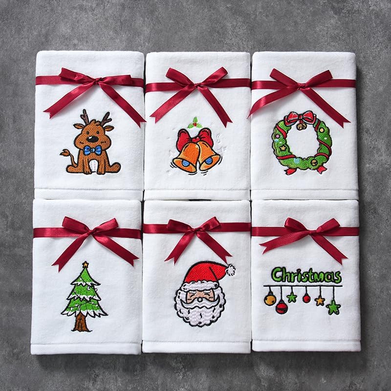 Sets of 6 Christmas Hand Towels for Bathroom, Kitchen Towels Winter Santa Christmas Tree Snowman Elk Hand Dishcloths Kit Novelty Gifts for Party Supplies Kitchen Bathroom Decor