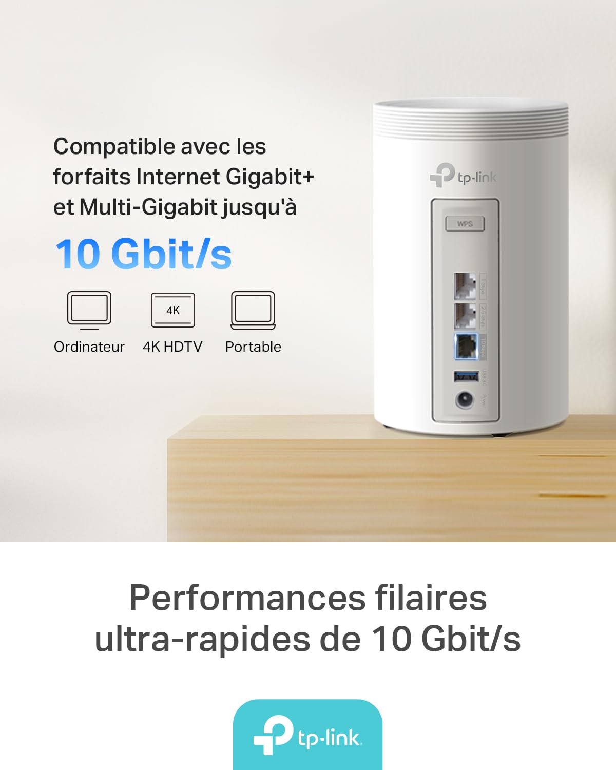 TP-Link Deco BE68 (3-Pack), WiFi 7 Mesh BE14000 tri-Bande, 14 Gbit/s, Port Ethernet jusqu'à 10 Gbit/s, Bande 6 GHz, Couverture jusqu'à 700 m², Compatible avec Toutes Les Box Internet Fibre