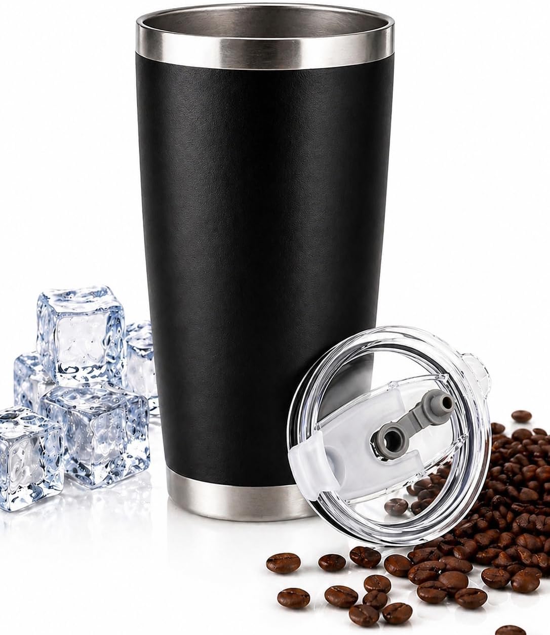 20 oz Stainless Steel Insulated Tumbler with Lid, Double Wall Vacuum Coffee Mug, Black, for Hot and Cold Drinks