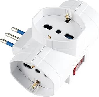 POLY POOL Adattatore Multipresa SalvaSpazio - Presa Italiana 16A E Schuko, Con Interruttore Sicurezza