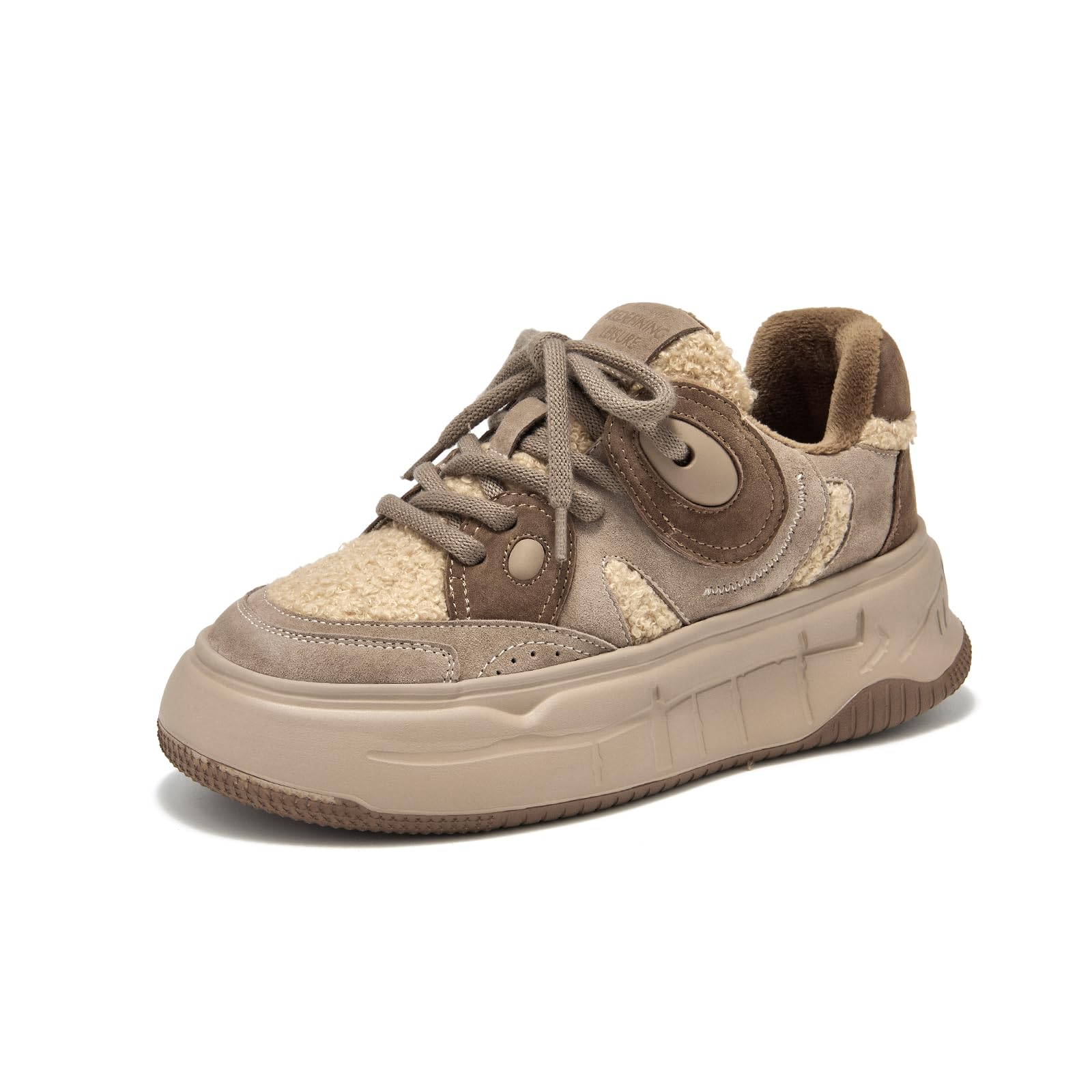 BEAU TODAY Winter Platform Sneakers for Women, Warm Fur Lined Fashion Chunky Sneakers for Women, Comfortable Suede Leather Sneakers, Casual Dressy