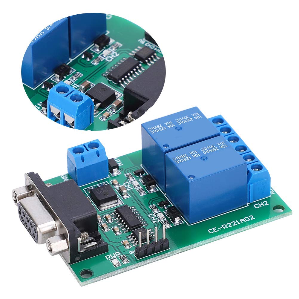 Módulo Relé DC 12V 2 Canales con Interfaz DB9 Protocolo UART RS232 Placa de Control Remoto para Circuito