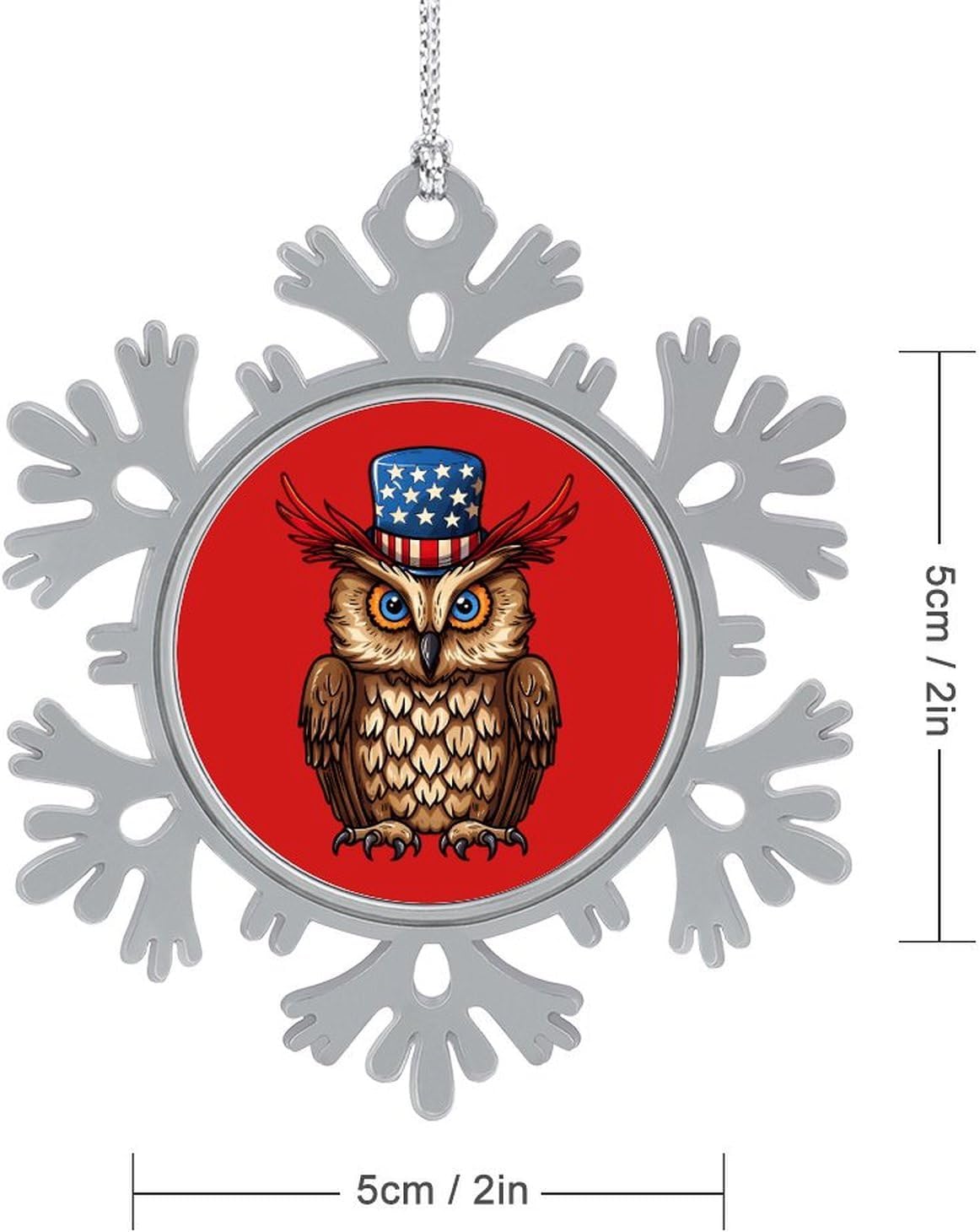 Owl with U.S. Flag Hat Personalized Christmas Snowflake Ornaments Custom Xmas Tree Hanging Decoration for Party Holiday