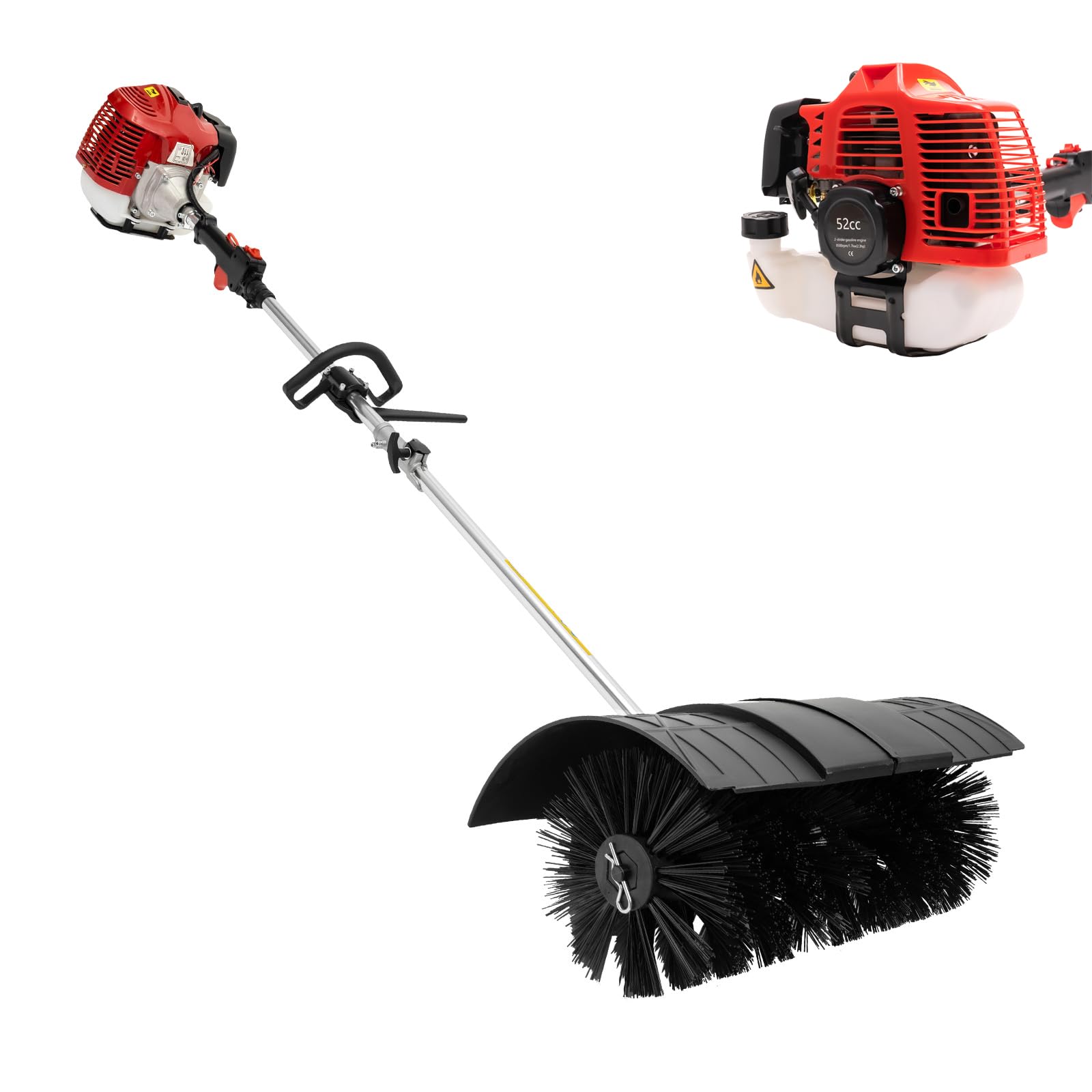 JAYGOVAN 52CC Gas Handheld Sweeper Broom 2 Stroke Air Cooled Fuel Engine Gas Power Sweeping Broom Machine Heavy Duty Cleaning Driveway Tools for Artificial Turf Grass Gravel, Snow Cleaning, Road
