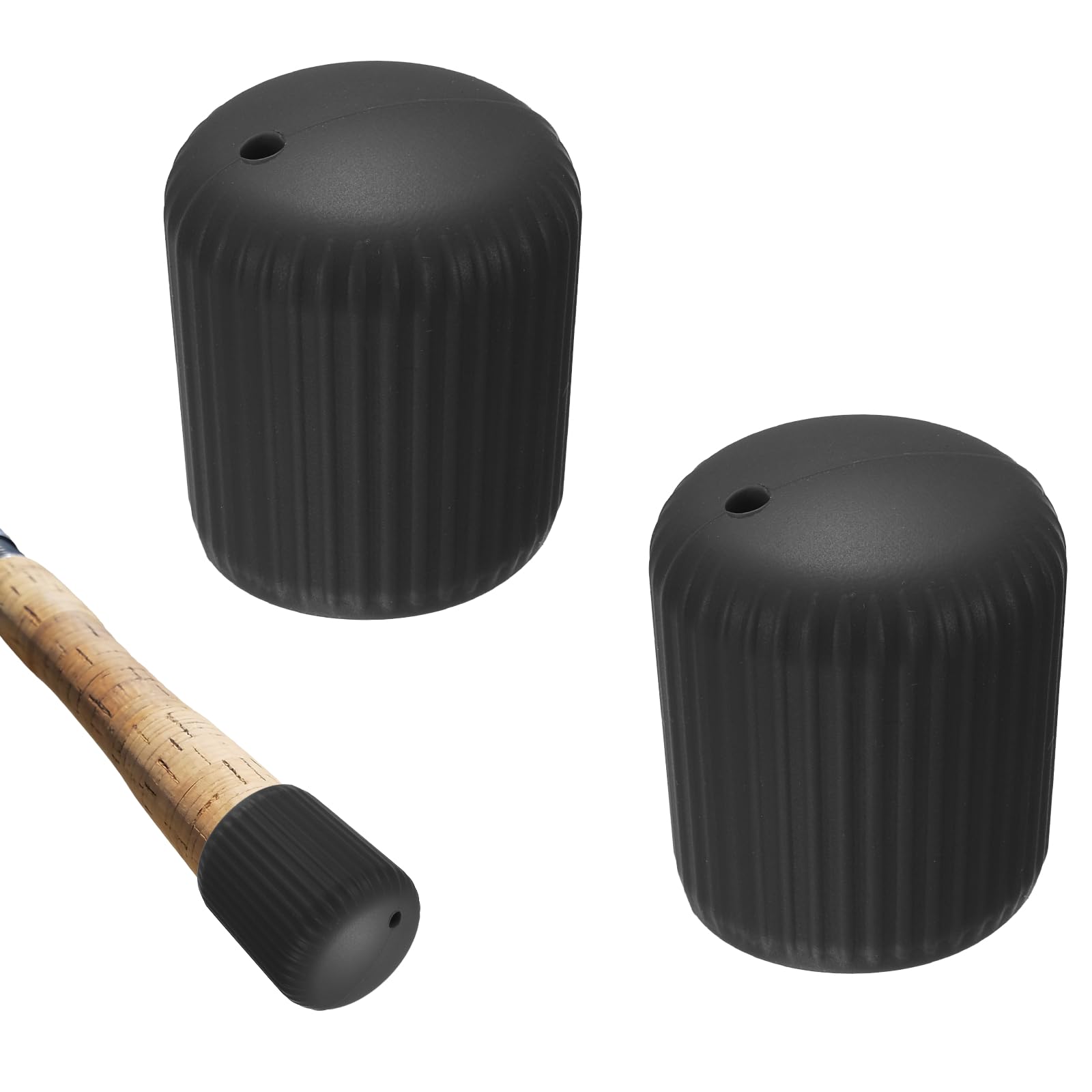 YELARXI Fishing Rod Butt Cushion, Cap End Pole Seat Cushions Protector 2 Pack & 1 Size & Silicone & Black - Fitting for (Outdoor/Fishing/Hiking/Camp/Chair Legs)