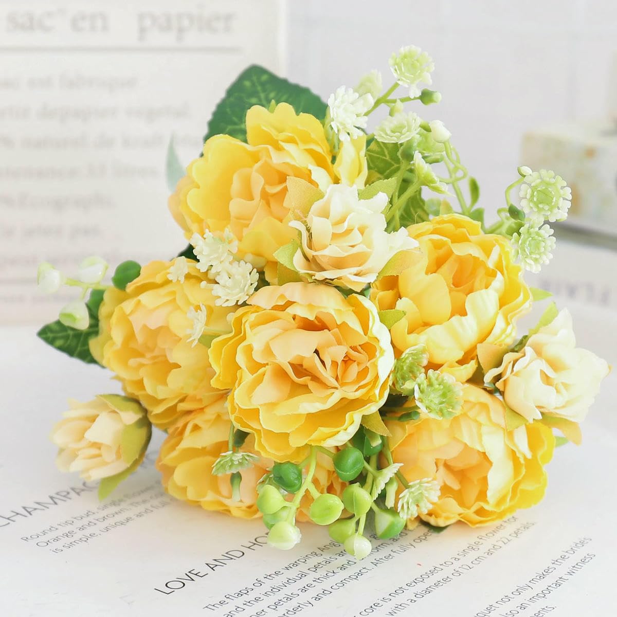 CVJdfhRE fake flowers， Artificial Flowers Silk Peony Hydrangea For Living Room Home Decoration Wedding Bride Bouquet Rose Fake Plants Table Accessories(Yellow a)