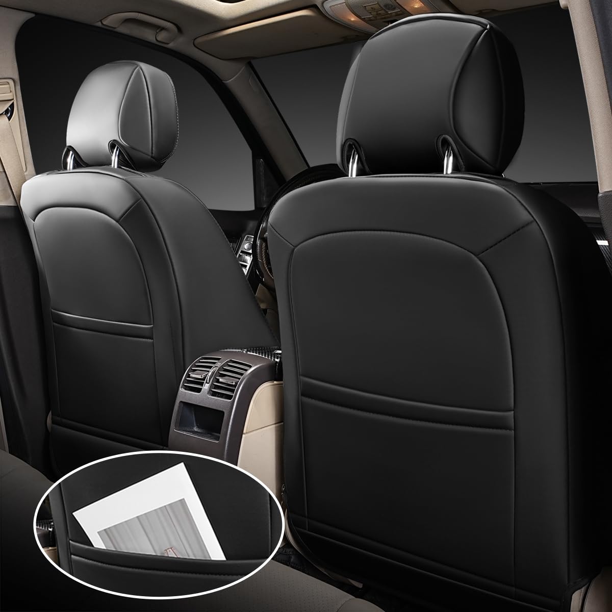 Ensemble de housses de sièges avant 2 pièces pour Mercedes-Benz GLK 2008-2016, en cuir PU imperméable, compatibles avec l’airbag (noir)