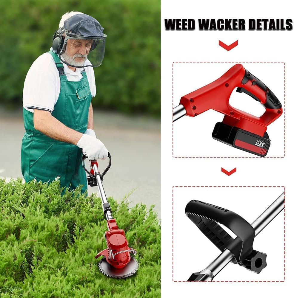 3-in-1 Cordless Grass Trimmer – Wheeled Lawn Edger & Mini Mower, 2 Batteries & Charger Included, Lightweight Weeding Tool for Yards, Gardens & Lawns