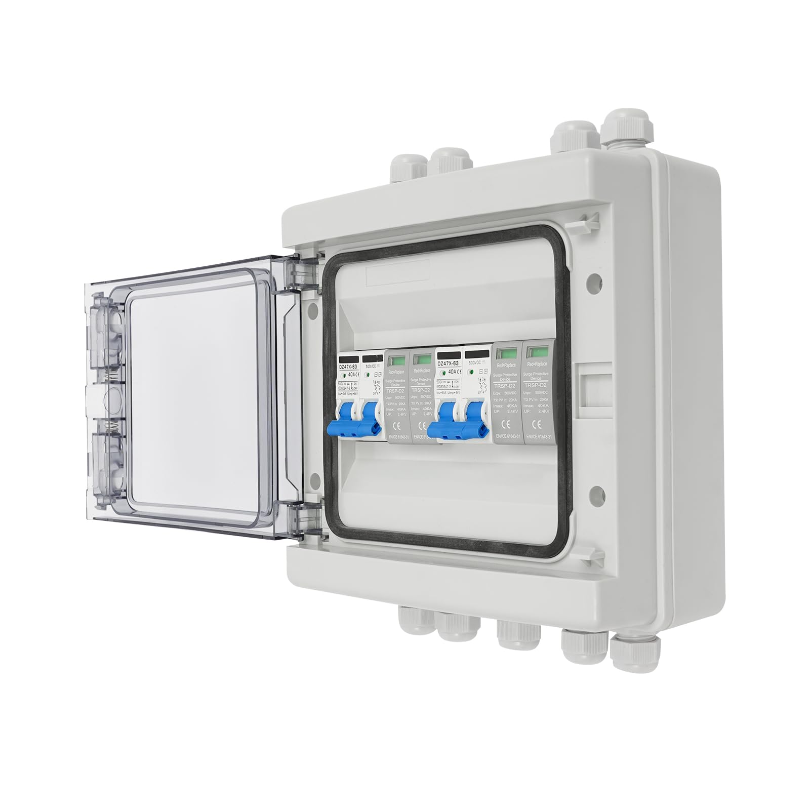 Boîte de jonction solaire DC 2 cordes (2 en 2 sorties), interrupteur de séparation CC 40 A 500 V - Boîtier de jonction solaire PV étanche IP65 pour système solaire PV