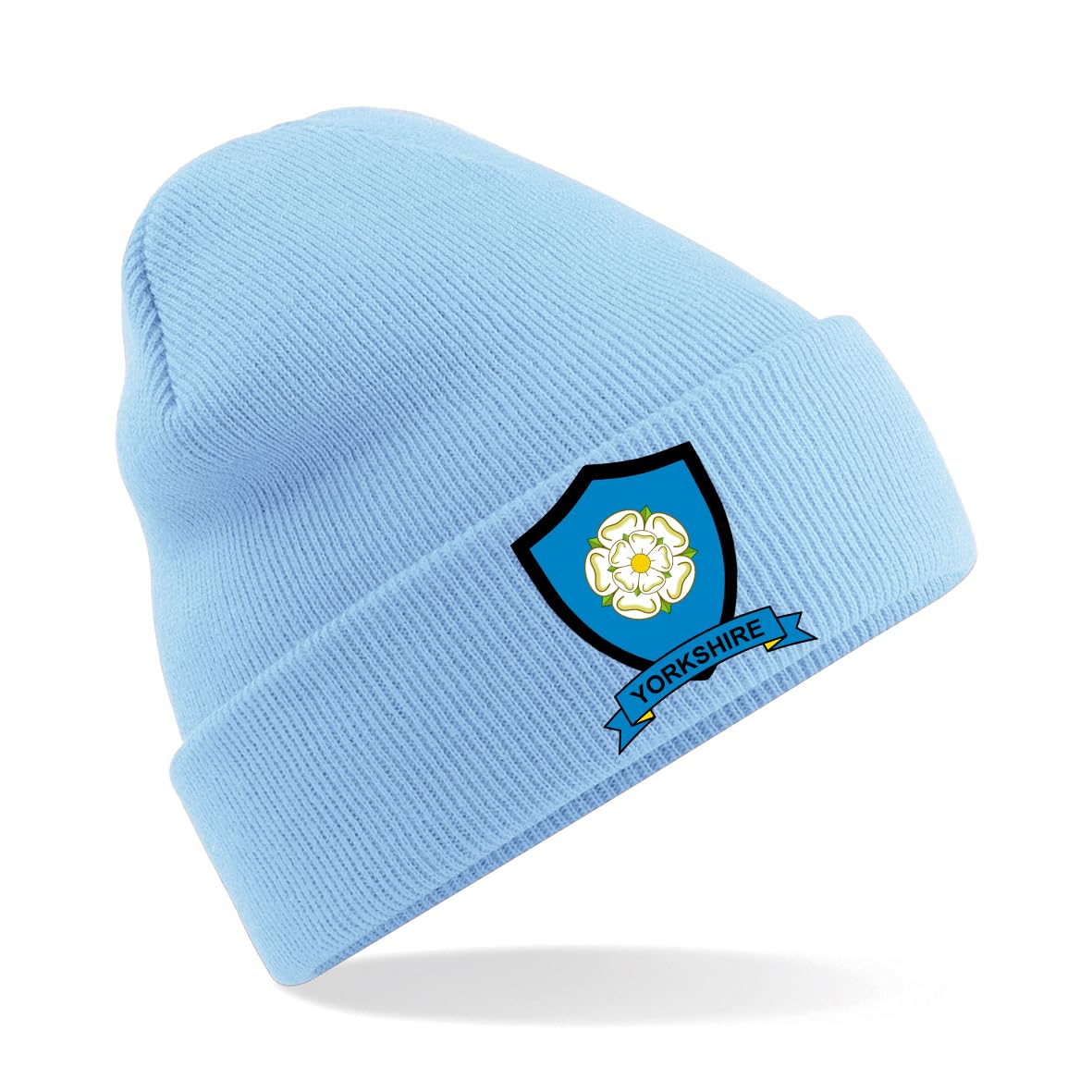 Yorkshire County Mens Embroidered Beanie Hat, Bob Hat Cricket Sport Your County Embroidery (Sky)