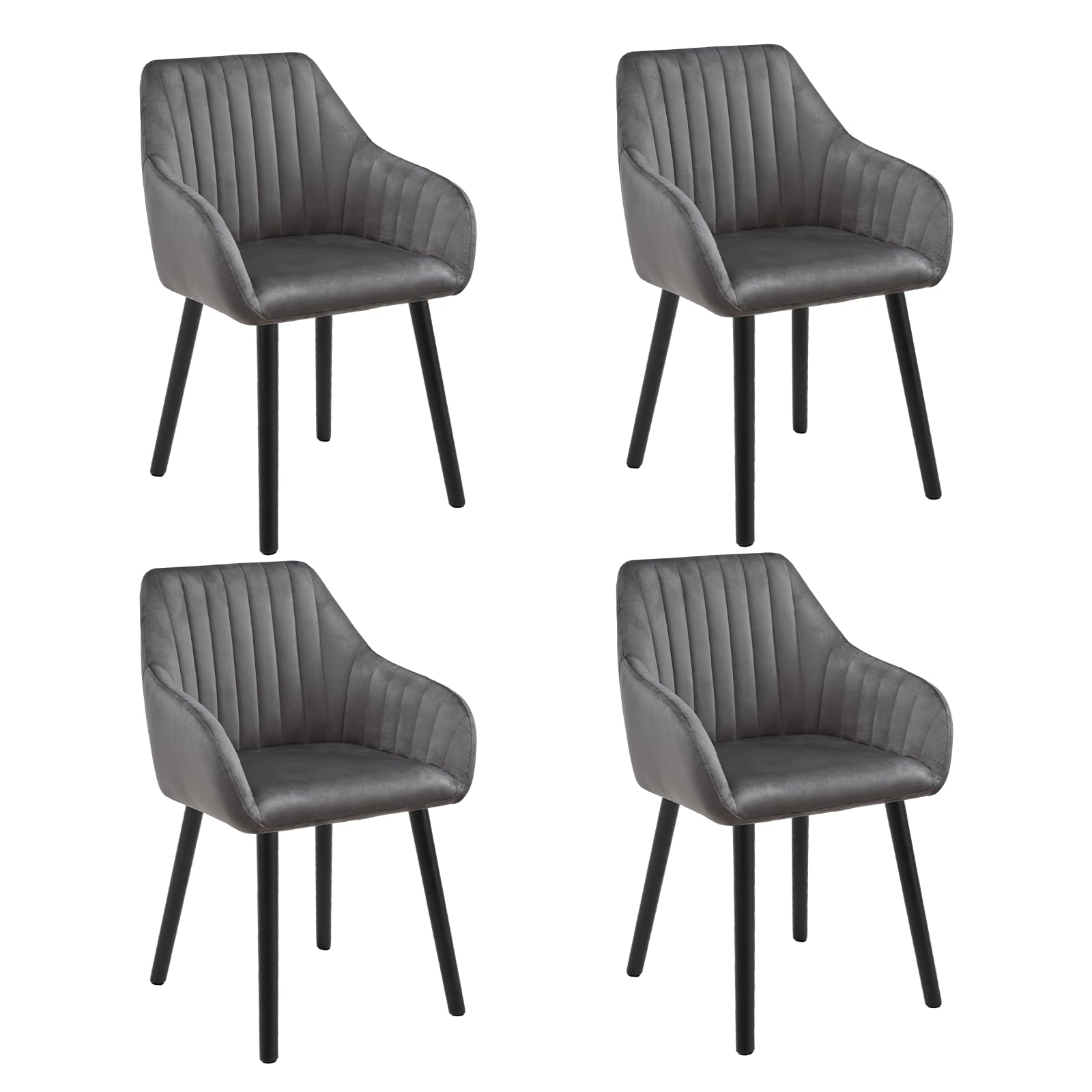 Goeurvant Dining Chairs Set of 4, Modern Kitchen Chairs with Backrest & Wooden Legs, Upholstered Armchairs for Living Room, Dining Room, Lounge, Velvet Fabric, Dark Grey