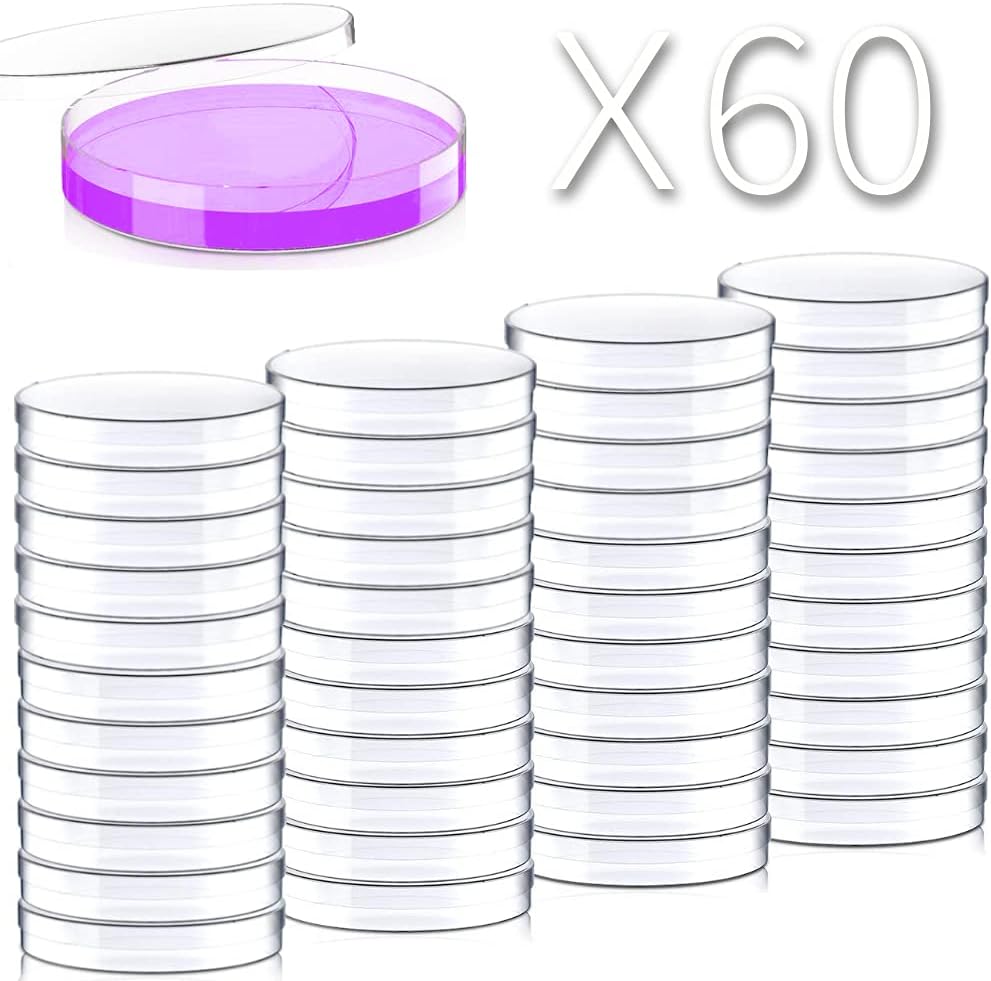 60 Pack Sterile Plastic Petri Dishes with Lid, 90mm Dia x 15mm Deep (90MM-60PACK)