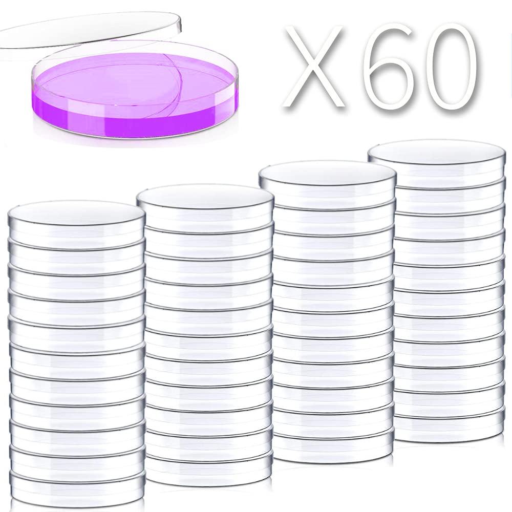 60 Pack Sterile Plastic Petri Dishes with Lid, 90mm Dia x 15mm Deep (90MM-60PACK)