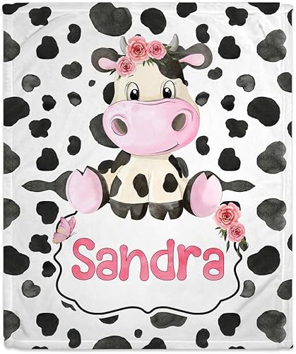 Vista 92 de Hyturtle Manta personalizada con estampado de vaca con nombre, mantas de bebé personalizadas para niños y niñas con estampado de vaca blanca y Vaca 7