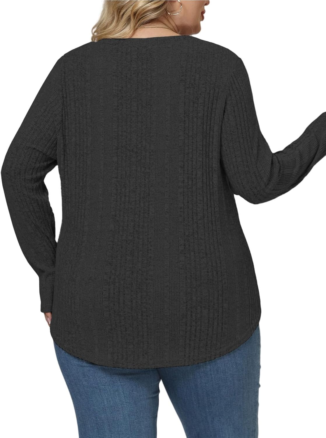 ROSRISS Plus-Size-Long-Sleeve-Tops for women Dressy V Neck Shirts Casual Ribbed Knit Tees Lightweight Tunic Sweaters - Image 3