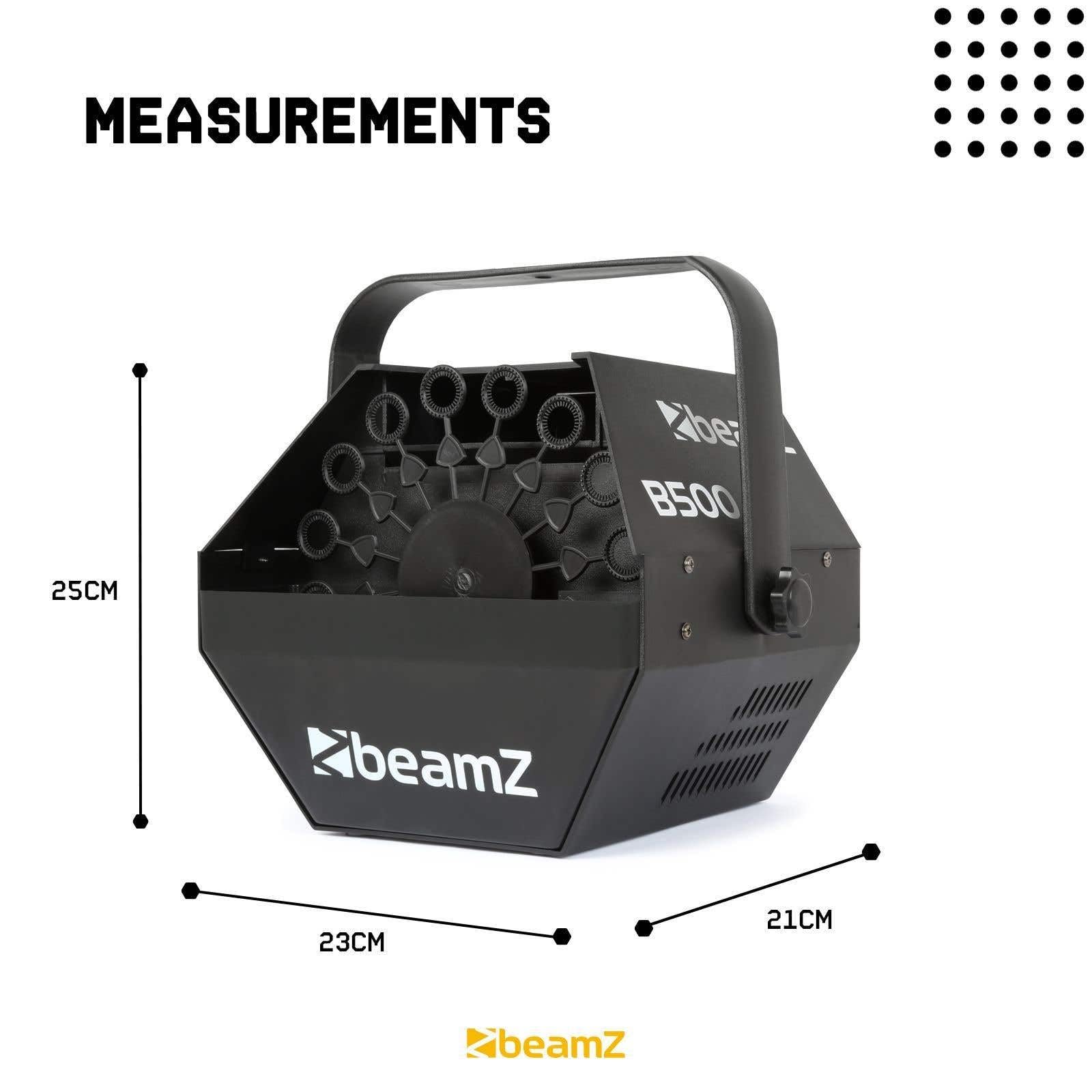 BeamZ B500 - Máquina de Burbujas compacta con Ventilador Potente y líquido Concentrado Incluido Ideal para Fiestas Infantiles Eventos espectáculos animaciones Compatible con líquidos universales