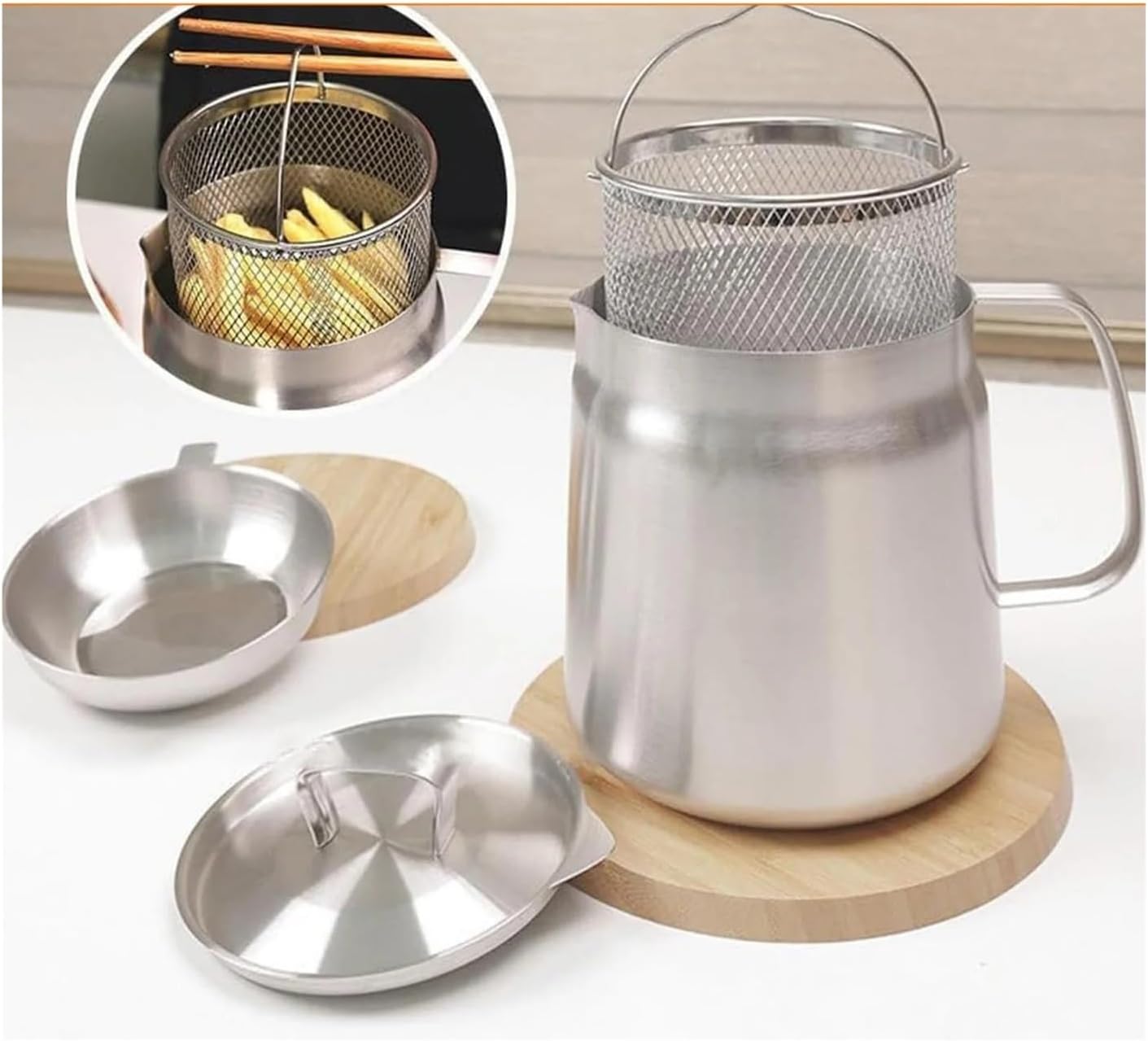 オイルストレーナーポット 304ステンレススチールフィルター 大容量ハンドル付きグリースコンテナ 収納缶付き(2L)