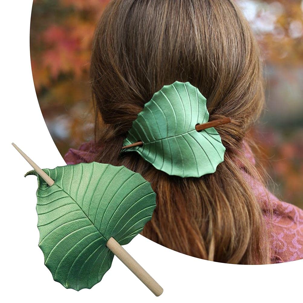 Chiyyak Retro Hairpin Blue Bird Green Leaf Hair Clip with Stick Personality Gift for Women Girls Party Cosplay Accessories - Image 3