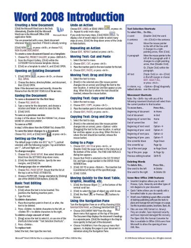 Word 2008 for Mac: Introduction Quick Reference Guide (Cheat Sheet of Instructions, Tips & Shortcuts - Laminated Card)