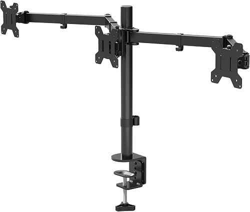 BONTEC Triple Monitor Stand for 3 Monitors 13-24 Inch Screens, Heavy Duty Triple Arm Desk Mount, VESA 75x75/100x100, Adjustable Height, 2 Installation Methods, Holds Up to 10kg per Arm