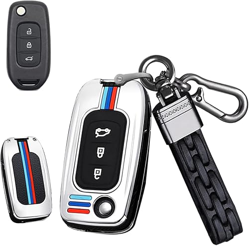 SANRILY Funda luminosa de silicona y aleación de zinc para llavero Renault Sandero Stepway Logan Clio Arkana Captur Kadjar con llavero plateado