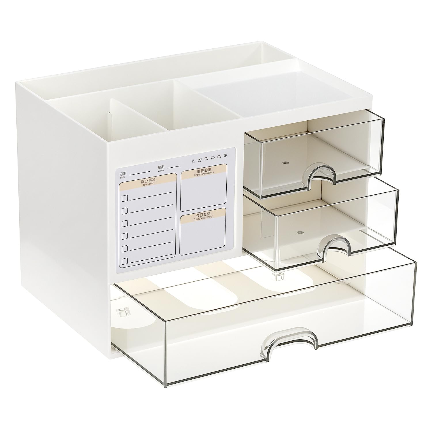 Qwork Qwork® Versatile Desk Organizer With 3 Drawers - 21 * 14.5 * 15.5Cm - Waterproof & Large Capacity - Includes Reminder Notes