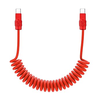 chubbycable Curly Chubby 240W Coiled USB C Fast Charging Cable Durable Braided Retractable Charger Cord for Car Compatible with iPhone 17-15 Series iPad, Red+Red, Type-C to Type-C, 6FT