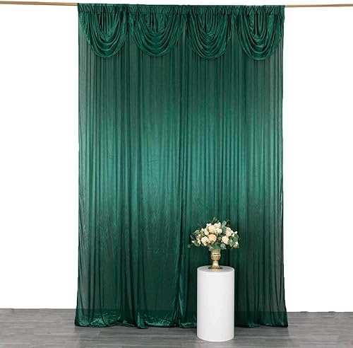 Efavormart - Cortina de satén plisada para fotos de boda, color verde esmeralda cazador, panel de cortina brillante para fiestas, 10 x 10 pies
