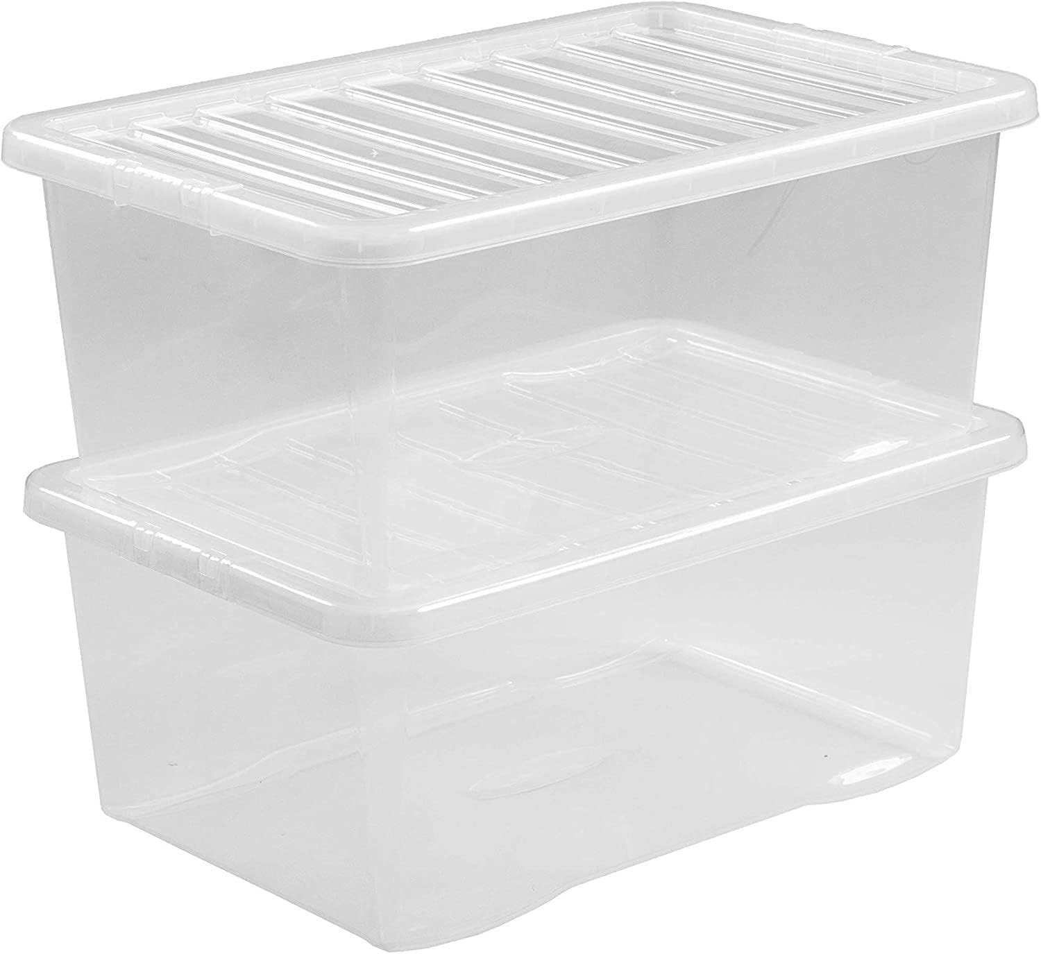 Wham 45-Liter-Speicher klare Kunststoff-Aufbewahrungsboxen mit Deckeln f�r Zuhause und B�ro, stapelbar und nestbar, Set aus 5 gro�en Aufbewahrungsboxen mit Deckeln, 60 x 40 x 25 cm