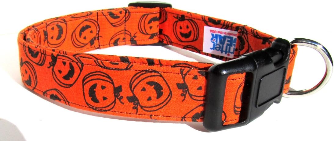 CritterGear Adjustable Dog Collar in Orange Halloween Pumpkins (U.S.A. Made)