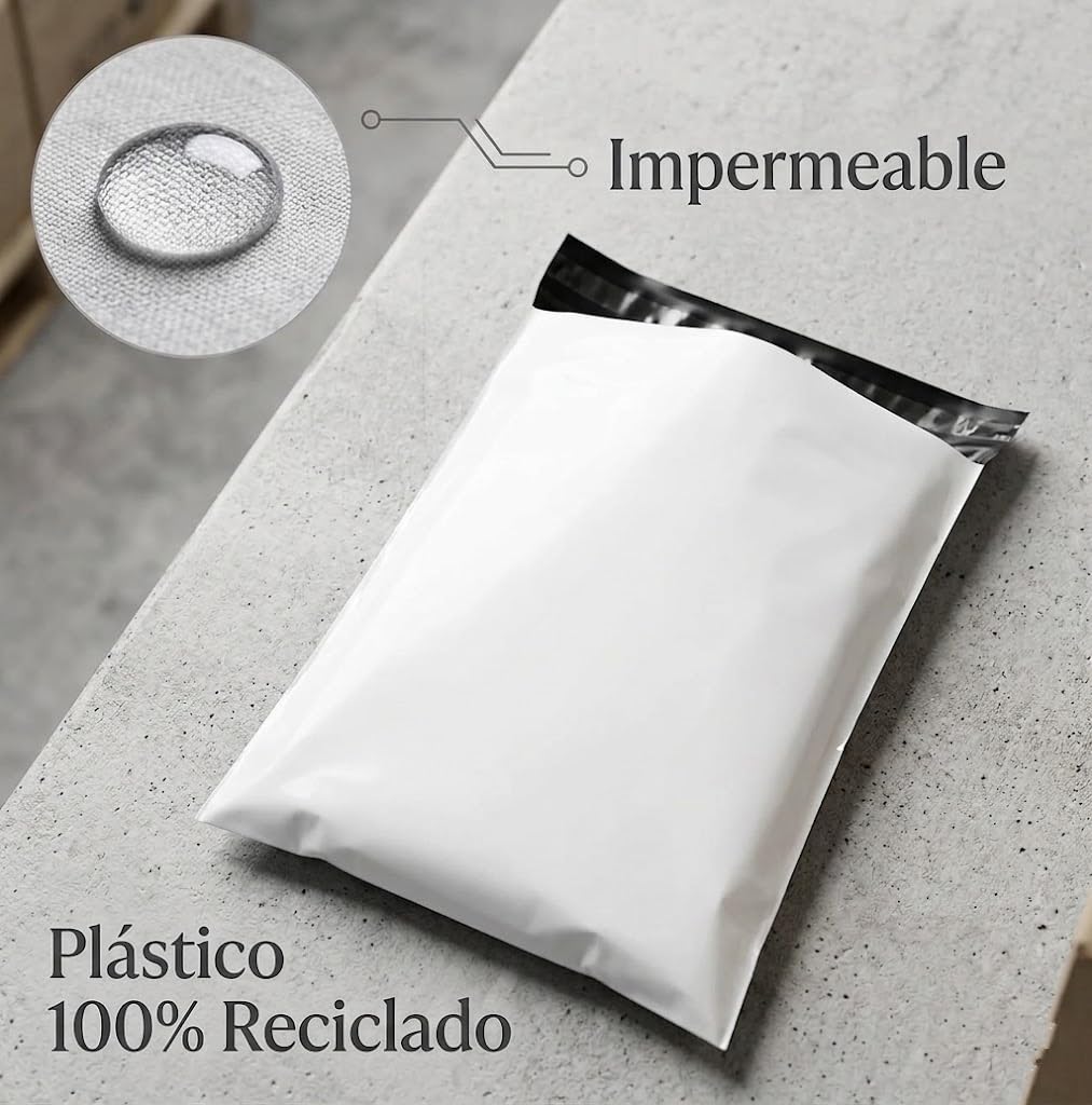 Bolsas para Envíos Autoadhesivos 32x40+5cm, 100 Unidades, Blancas, Impermeables e Resistentes, Plástico Reciclado, Sobres para envio de ropa y de embalaje(M 32X40+5CM)