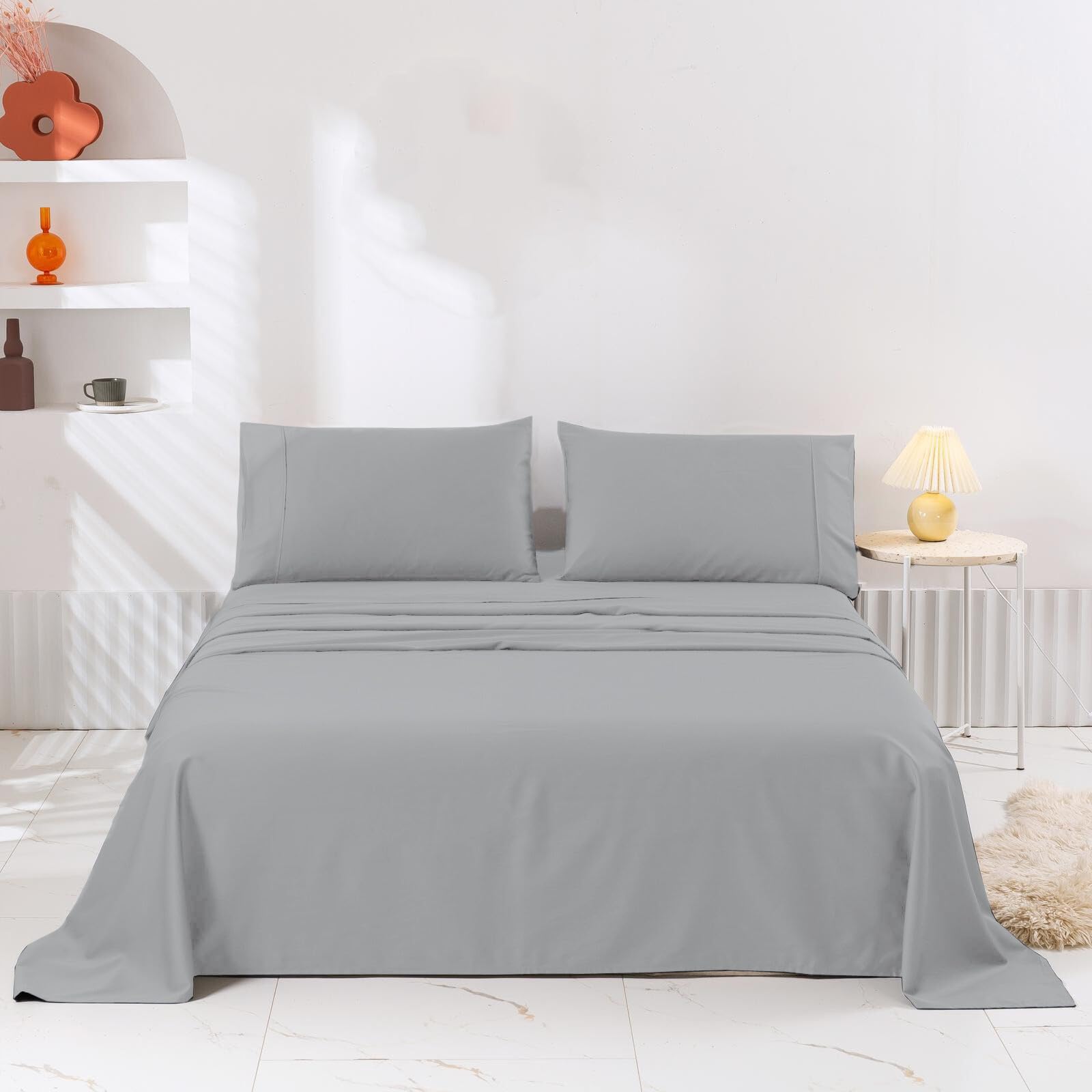 100% Egyptian Cotton 200 Thread Count Hotel Quality Flat Bed Sheets (Silver Gray, Double) โ image 1