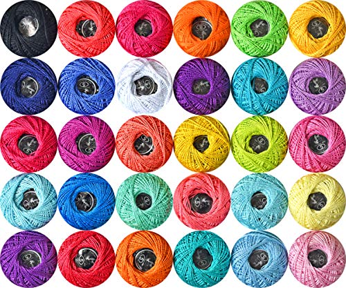 LE PAON 30 Pearl Balls Size 5 Crochet Thread ,2ply Cotton Yarn for Crochet Hardanger Cross Stitch Needlepoint Hand Embroidery