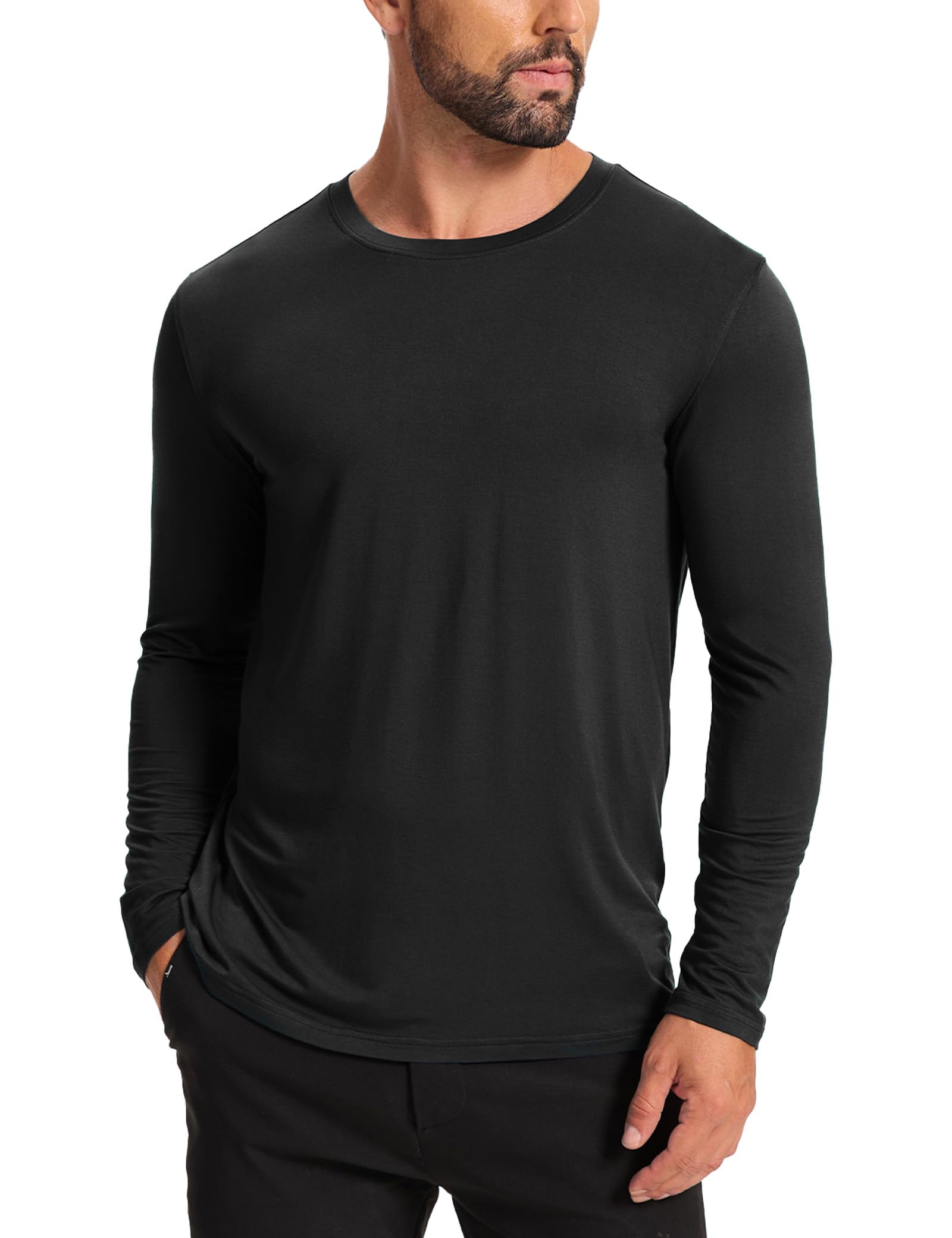 - Men's Pajama Top Bamboo Viscose Cloud-Soft Long Sleeve Loungewear Moisture-Wicking Relaxed Fit Sleep Shirt