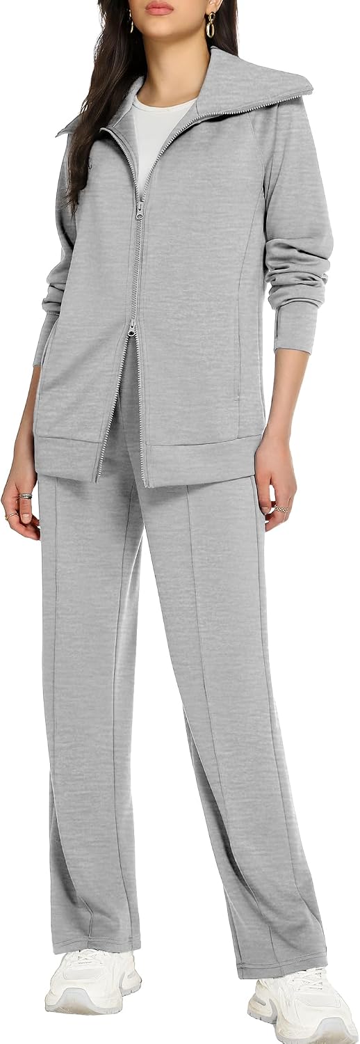 Casly Lamiit Women's 2 Piece Outfits Lounge Set Zip Up Track Suits | Long Sleeve Sweatshirt, Wide Leg Pants Matching Set, Travel Airport Outfit, Comfy Clothes Set for Vacation