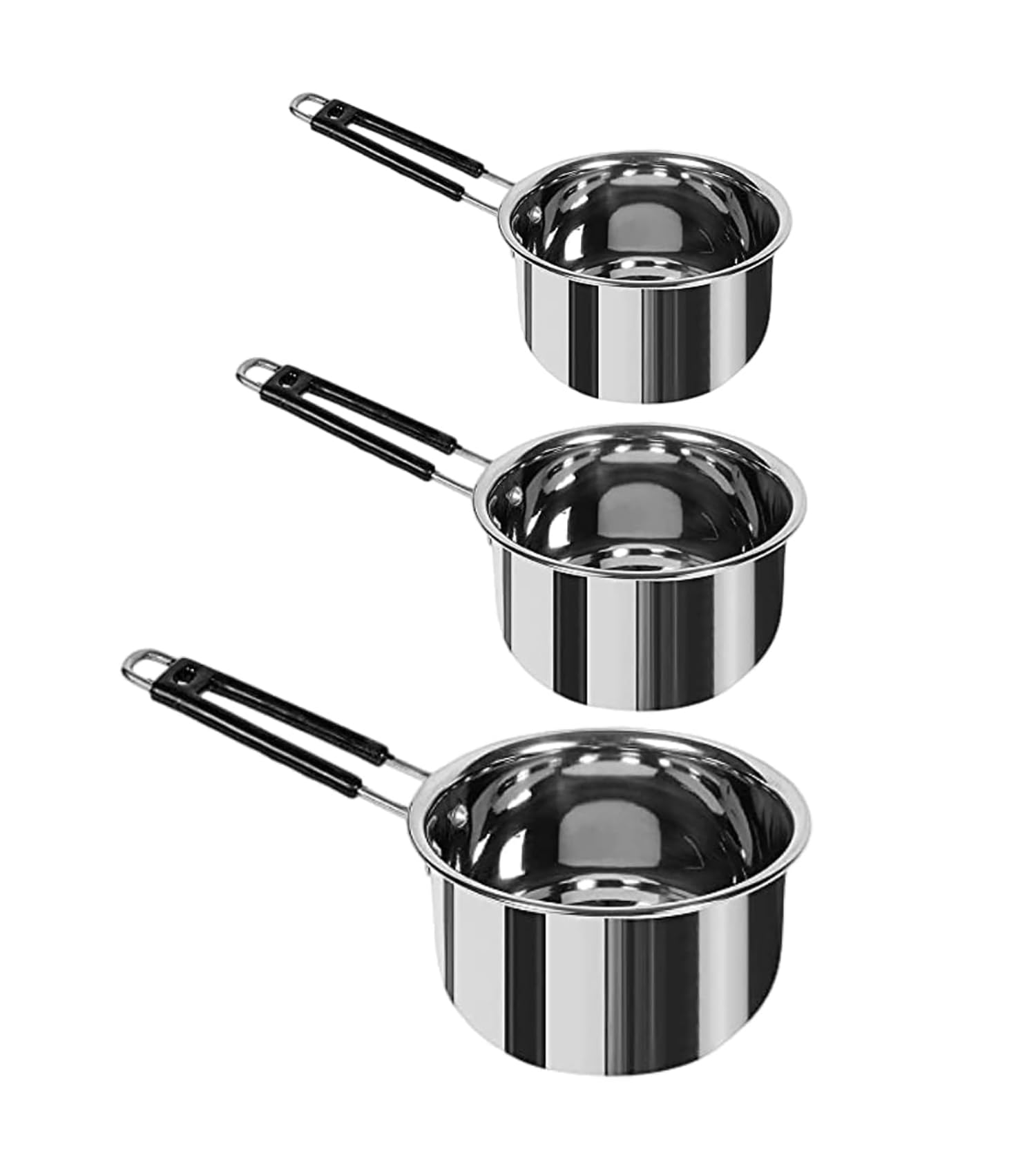 LUSTRE KITCH Heavy Stainless Steel Bottom Tea Pot Pan, Tapeli, Patila, Sauce Pan with Handle for Kitchen (Flat Bottom, Combo Set of 3)