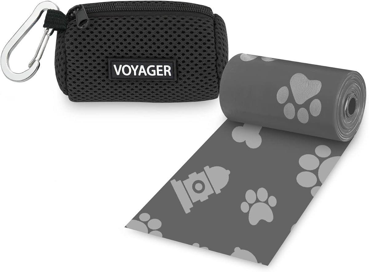 Best Pet Supplies Dog Poop Bag Holder Leash Attachment with Reusable Dispenser for Travel, Walking, Park, and Outdoor Use, Durable with Clip-On - Black, Mesh Dispenser w/15 Bags
