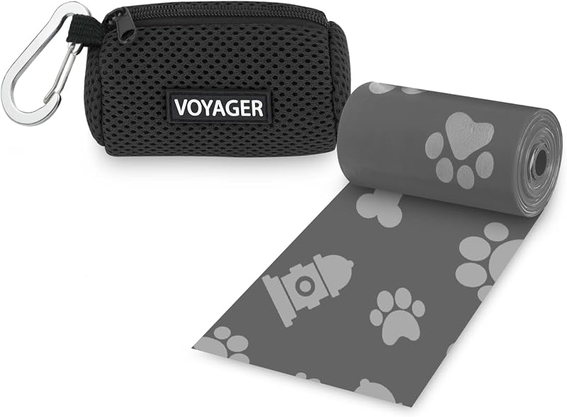 Porta-sacos para fezes de cães em malha com clipe para guia Best Pet Supplies, reutilizável, preto com 15 sacos
