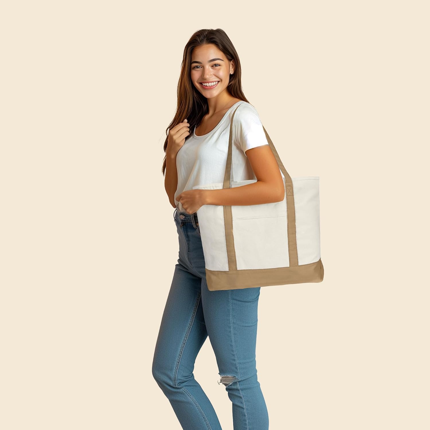 22" Heavy Duty Cotton Canvas Tote Bag (Zippered) - Image 4
