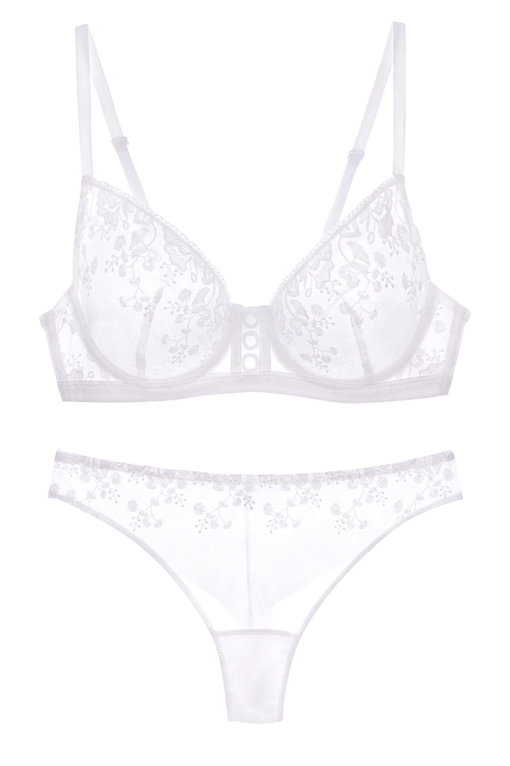 Women's Sheer Unlined Bra Lingerie Set Sexy Embroidered Bra and Panty