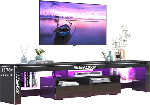 Miniatura 30 de Uspeedy Soporte de TV de 70 pulgadas para TV de 75/80 pulgadas, moderno soporte de TV LED para sala de estar, soporte de TV negro, centro de Negro