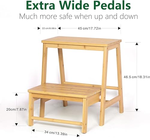 Miniatura 7 de Taburete plegable de bambú para escalar, escalera de 2 escalones, silla multifuncional con estructura resistente, almohadillas antideslizantes,