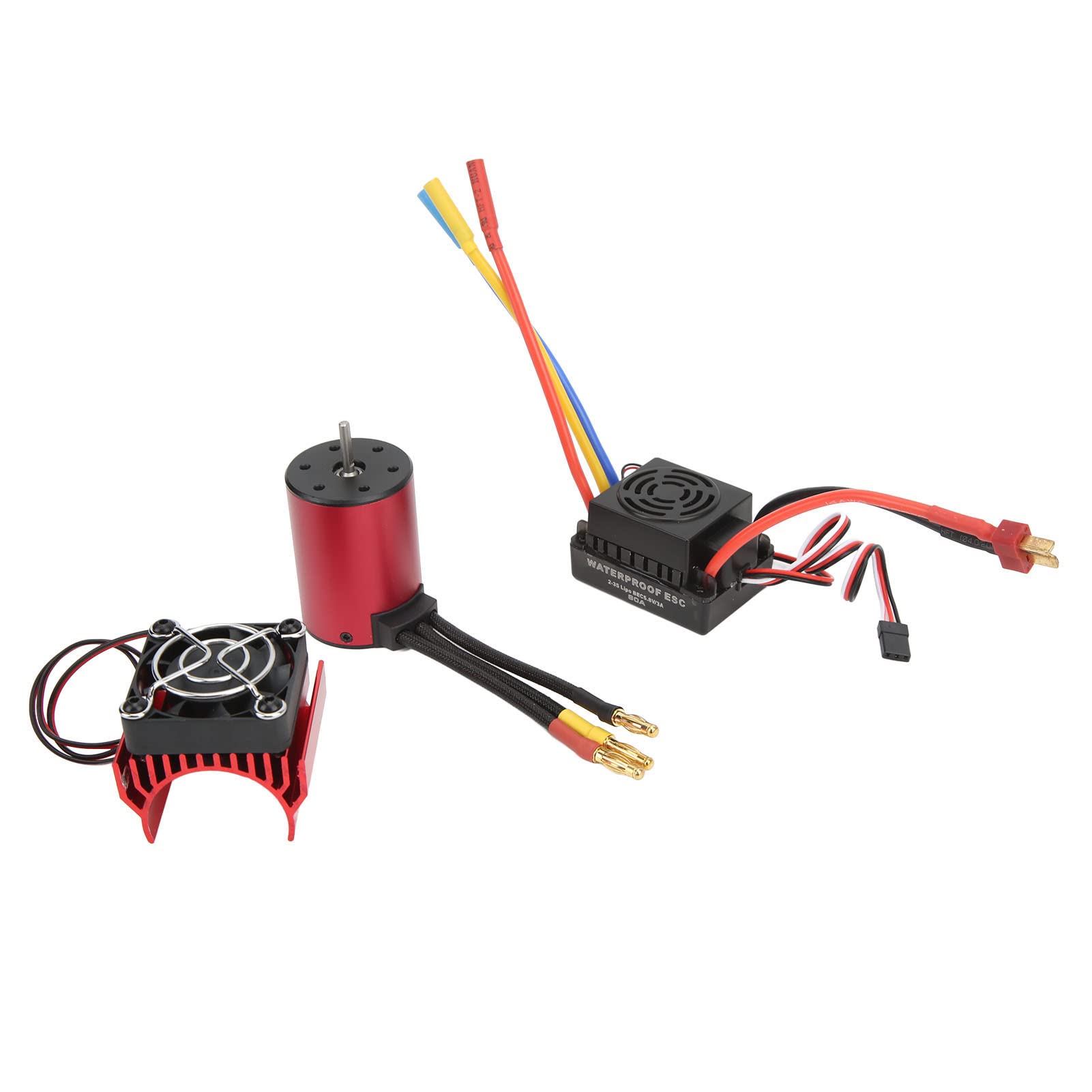 Motore brushless impermeabile S3650 3900KV + ESC brushless 60A Spina T maschio + Set ventola di raffreddamento motore per parte di aggiornamento auto RC 1/10