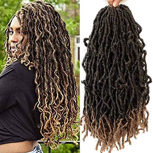 14 Inch New Faux Locs Crochet Hair 4 Packs Goddess Faux Locs Pre-Looped Crochet Braids 100% Premium Fiber Synthetic Hair Extensions African Roots
